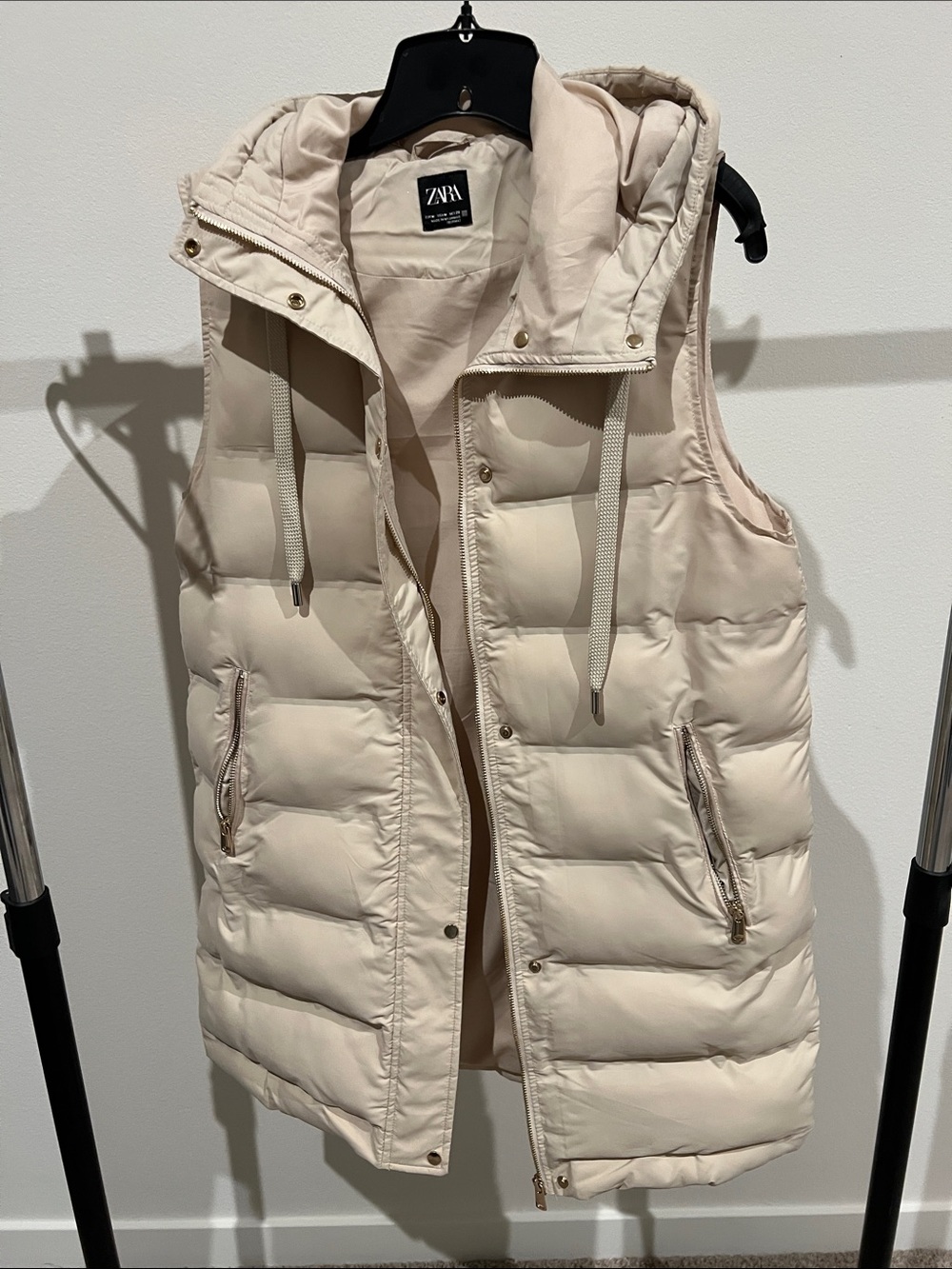 Zara Terez Cream Quilted Hooded Puffer Vest